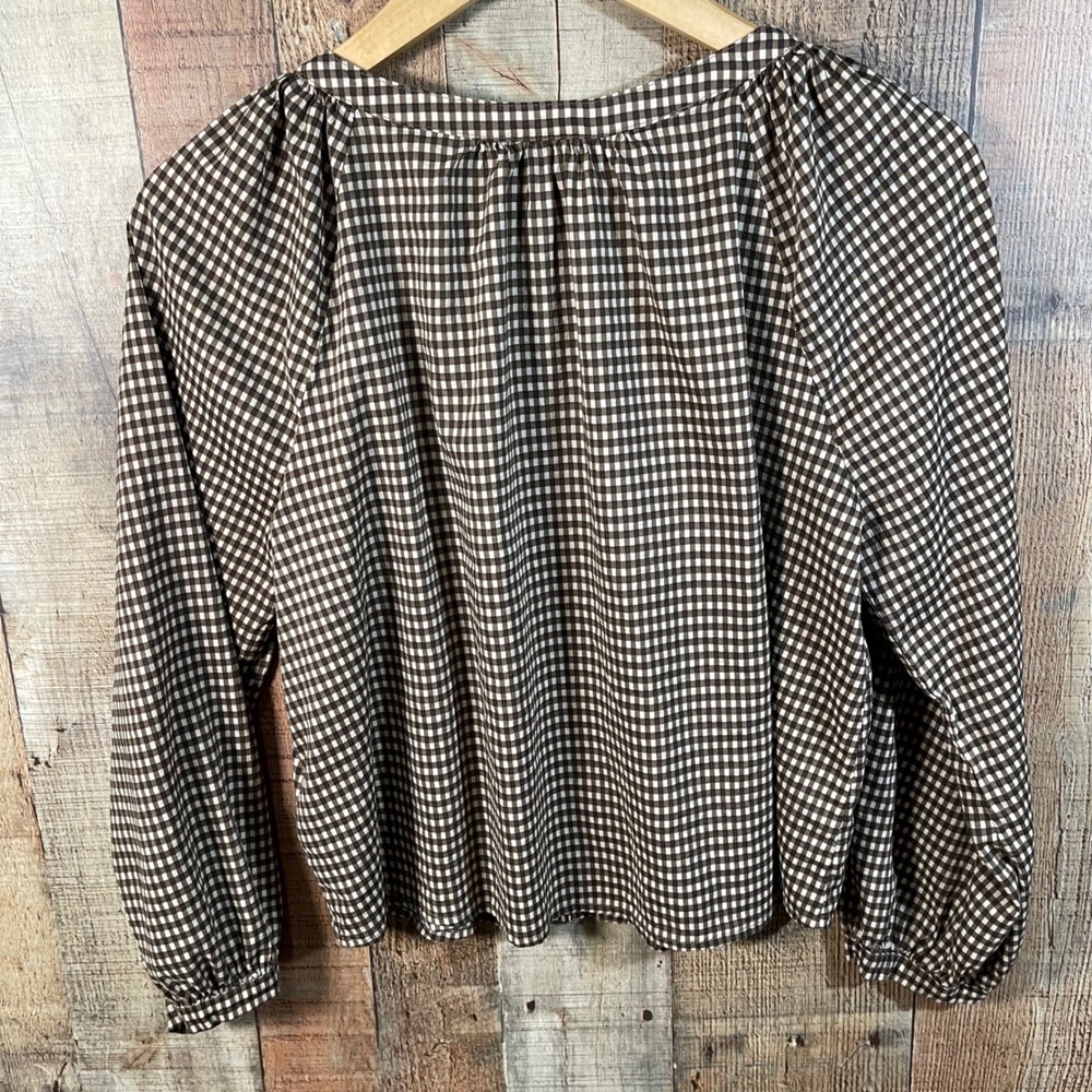 Reformation Adeline Top Anzo Check Brown Gingham Puff Sleeve Blouse Small - Picture 7 of 7